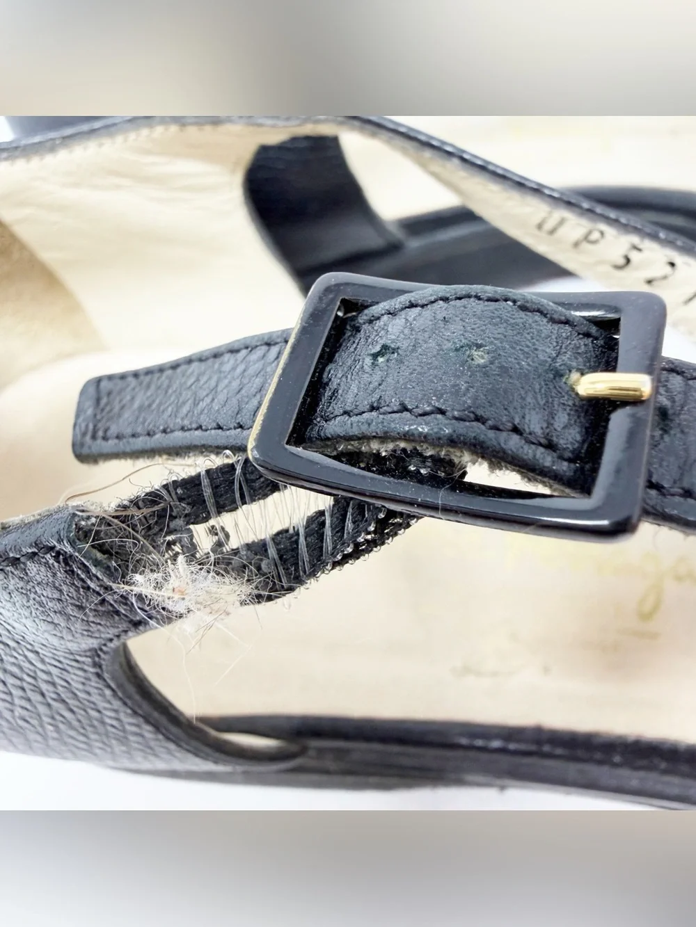 Salvatore Ferragamo T-Strap Wedge Sandals Black Pebbled Leather 6.5 B Designer